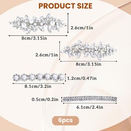 6pcs Diamante Hair Clips For Women, Sparkly Rhinestone Bridal Hair Clips, Silver Rhinestone Hair Accessories For Women Girls Bridesmaid Wedding Party Birthday Prom Gift Headwear Styling Tools