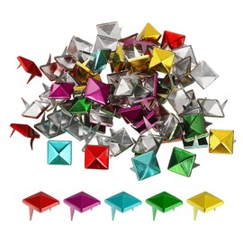 sourcing map 100Pcs Square Pyramid Rivets, 12mm Two-Jaw Studs Spikes, Copper Punk Rock Nailhead Spots for Clothing Bag Leather Shoes (5 Colors)