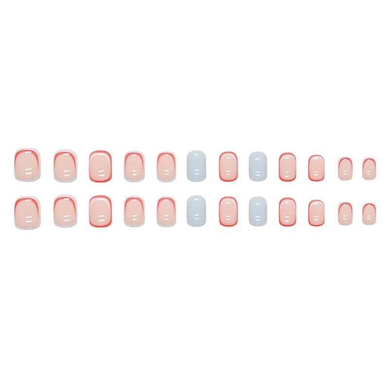 MABKJLF Press on Nails Short Square French with Red Line