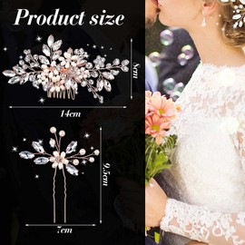 5 Peines Laterales de Perla de Pelo de Boda Peine de Cristal de Pelo Horquillas en Forma U de Pelo de Novia Accesorio de Diamantes de Imitación Peine de Pelo de Flor de Perla (Oro Rosa)