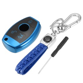X AUTOHAUX Car Key Fob Cover 3 Button Key Case with Keychain Blue 2.2"x1.57"