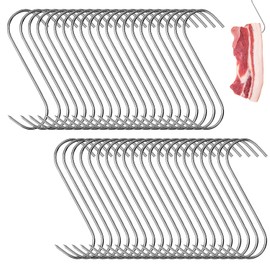 Kapokr Pack of 40 Meat Hooks S Hooks Stainless Steel 13 cm Meat Hooks S-Hooks Smoking Hooks for Meat Processing Metal Hooks for Bathroom, Bedroom, Office, Kitchen, Shop