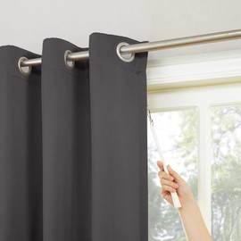 Sun Zero Easton Extra-Wide Blackout Sliding Patio Door Curtain Panel with Pull Wand, 100" x 84", Charcoal Gray