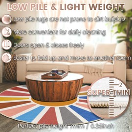 Washable 4Ft Round Sun Area Rug for Living Room, Rainbow Sun Modern Abstract Boho Circle Rugs, Faux Wool Low Pile Lightweight Indoor Carpet Mat with Non-Slip Backing for Bedroom Kids Nursery Play Room