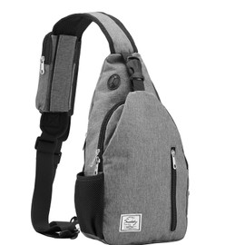 Srekky Sling Bag for Men Women, Crossbody Bag Sling Backpack Travel Hiking with Detachable Bag (15.3x8.3x2.7inch)(Grey)