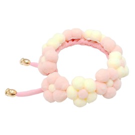 Charmoon Collar, Scrunchy, Cats, Small Dogs, Pet Harness, Floral Pattern, Soft, Fluffy, Poppon, Stylish, Cute (L, Pink + Beige)