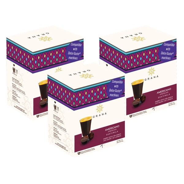 GRANA CAFE AMERICANO- Dolce Gusto Compatible (48 COUNT- 3 Boxes of 16 Units each)