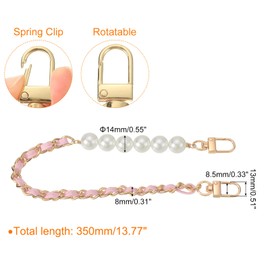 sourcing map Leather Wristlet Strap, 350mm/14-inch Imitation Pearl Short Handle Hand Wrist Purse Chain Strap Replacement for Mobile Case Clutch Wallet Keychain Bags DIY (Pink, Gold)