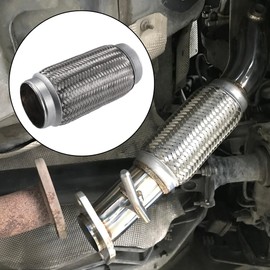X AUTOHAUX 76x205mm Universal Car Exhaust Flexible Pipe Tubing Silver Tone