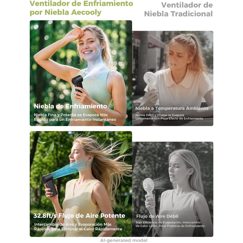 Aecooly Ventilador de Mano con Niebla Fría 14.4°F 10s 20H