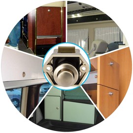 OCGIG 5 RV Cabinet Push Button Latch Locks Catch Door Knobs Gold for Caravan Cupboard Handle Nickel Plated