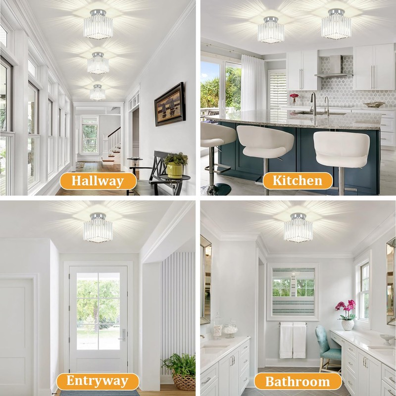 GZBEINI 2-Pack Crystal Semi Flush Mount Ceiling Light, Modern Chrome
