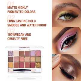 Pink Eyeshadow Palette 18 Colours Gold Pink Eye Shadows Palette For Women Long Lasting Shimmer Matte High Pigmented Eyeshadow Make-Up Palettes Waterproof Blendable Red Eye Shadow Palette