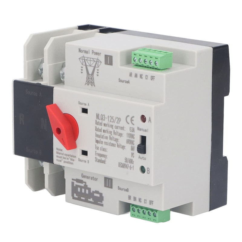 Automatic Transfer Switch 2P 63A Generator Changeover Switch AC 110V
