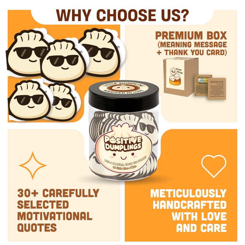 Positive Dumpling Jar with 60 Daily Affirmation Cards, Emotional Support