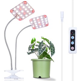 DOMMIA Plant Light, Clip on Grow Light for Indoor Plants with 6/12/16h Timer, Dimmable Desk Plant Grow Lights Full Spectrum, Gooseneck Heat Lamp for Plants, 15W LED Grow Lights for Small Plants