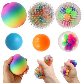 Squishy Stress Ball Set, 6 Pieces, Anti-Stress Toy for Children and Adults, Anti-Stress Ball with Luminous Balls and Rainbow Colours, Ideal for Office, School and Therapy