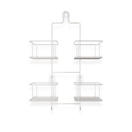 Better Living Eclipse Hose Keeper Shower Caddy, Hanging Over Handheld Shower Head Organizer with 4 Large Baskets for Shampoo, Soap, and Built-in Storage Hooks, No Drilling, Suction, Chrome