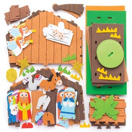 Baker Ross AR779 Foam Nativity Stable Kits — Creative Christmas Art and Craft Supplies for Kids to Make and Decorate (Pack of 2)