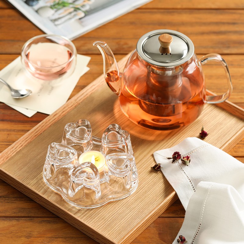 CNGLASS Glass Teapot with Infuser(37.5oz),Clear Tea Kettle with Removable Stainless