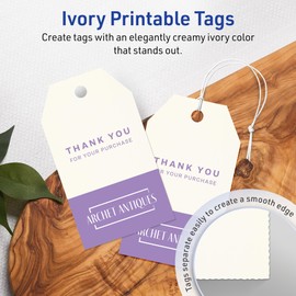 Avery Printable Rectangle Banner Tags with Sure Feed Technology, 2" x 3-1/2", Matte Ivory Cardstock, Print-to-the-Edge, Laser/Inkjet, 80 Total, Great for Custom Gift Tags and Branding Tags