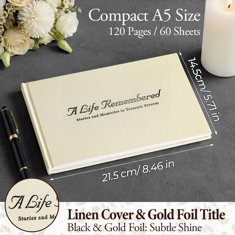 Condolence Book, Funeral Guest Book, in Loving Memory, 120 Blank
