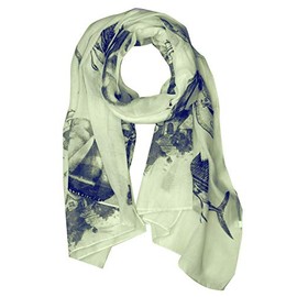 NYFASHION101 Women's Nautical Seagull Lighthouse Life Raft Print Shawl Scarf Wrap, Mint