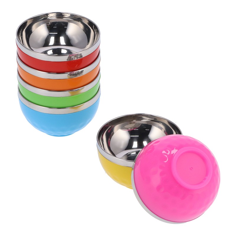 6Pcs set Color Stainless Steel Bowl Heat Insulation Salad Noodles