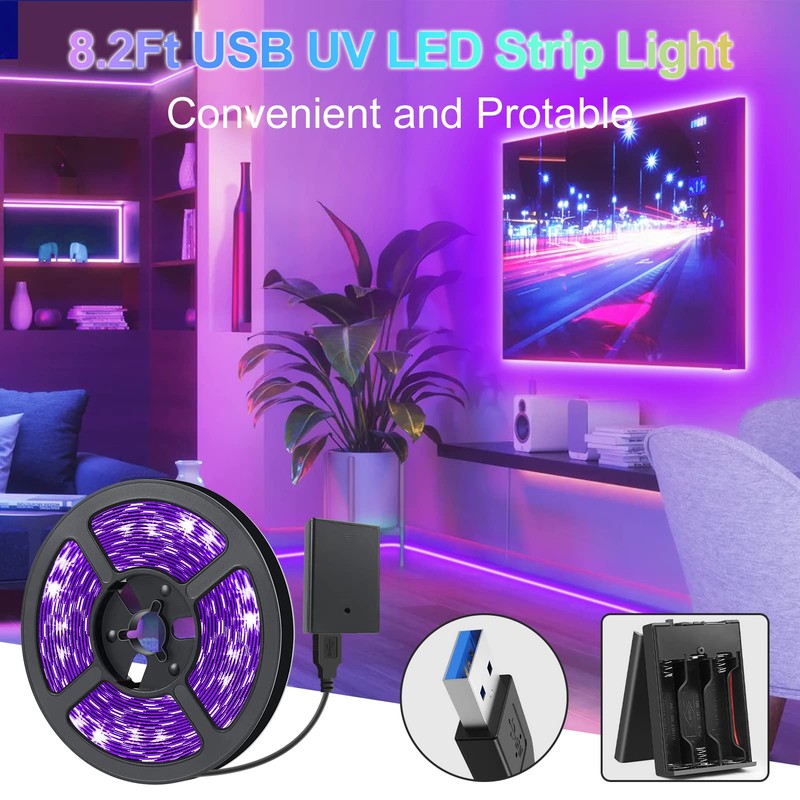 YGS-Tech 16.4FT UV Black Light LED Strip, 3528 385nm-400nm USB