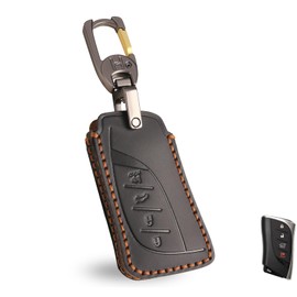 OLLEN Genuine Leather Key Fob Cover, Fit for Lexus ES LS LC RX NX TX GX UX Series 2018-2025~, Leather Smart Remote Key Protector, 4 Buttons, Black