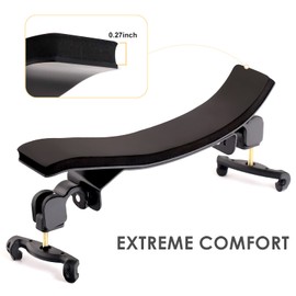Violin Shoulder Rest for 4/4 Size, Premium Aluminum Alloy Violin Shoulder Rest with Thicken Comfortable Foam Pad & Height Adjustable Feet