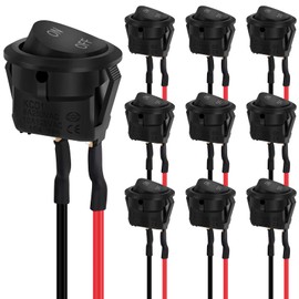 Pack of 10 Rocker Switches, Hanibos SPST Switch 10A/125V 6A/250V Rocker Switch (with Wire) Round Switch 2-Pin Rocker Switch Black for Car, Boat, Home Appliances