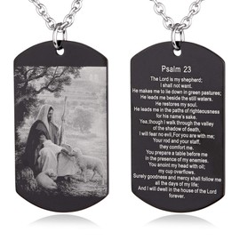 FAYERXL 23rd Psalm Black Dog Tag Necklace,Catholic Christian Holy Bible Verse Scripture Baptism Religious Communion Confirmation Rite Gift (Psalm 23-The Lord is my shepherd)