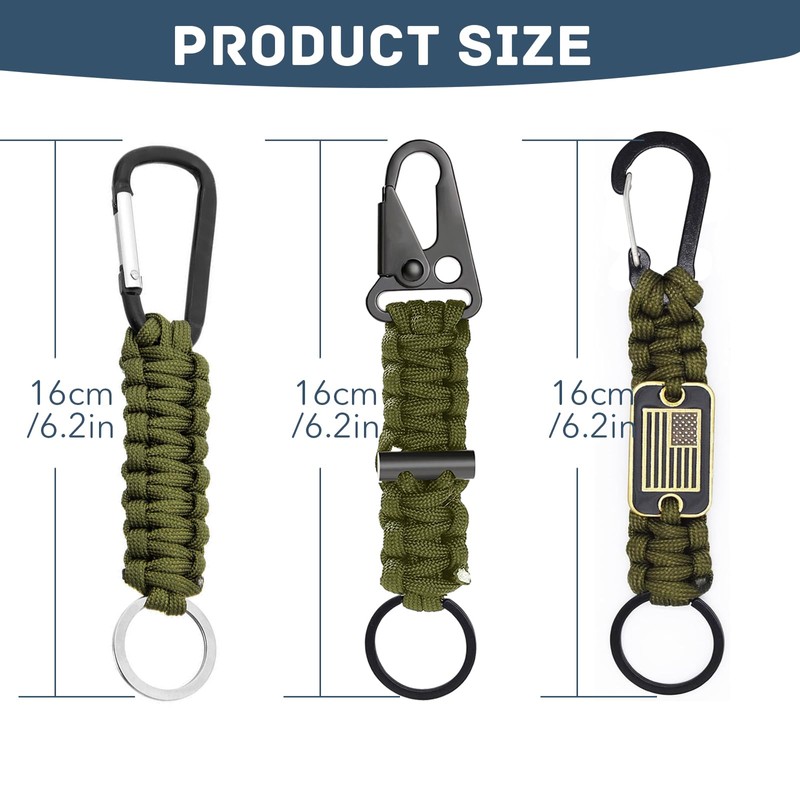 ZENGSING Braided Lanyard Ring Hook Clip, Pack of 3 Paracord