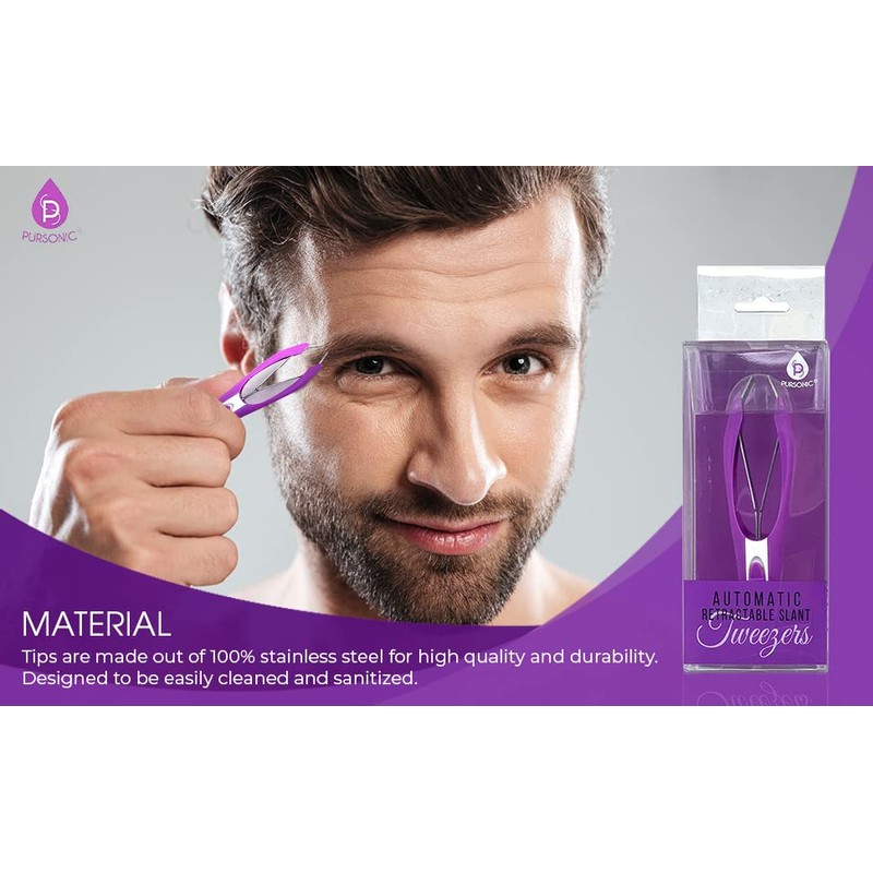 Pursonic | Auto Retractable Tweezers for Eyebrows, Ingrown Hair &
