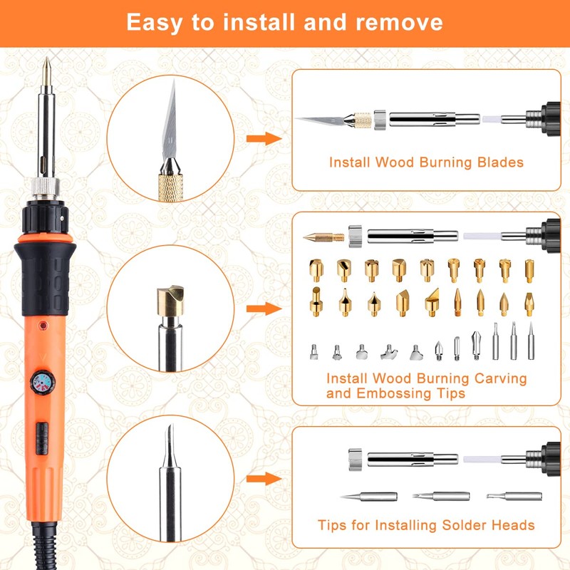 Pyrography Soldering Iron Set, Pyrography Piston Set, Temperature Adjustable 220