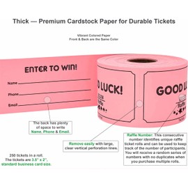 Tacticai 250 Raffle Tickets, Pink (8 Color Selection), Raffle Cards, Entry Form with Name, Phone & Email for Events, Fundraiser & Prizes