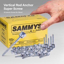 Sammys 8010957-25 Vertical Rod Anchor Super Screw with 3/8 in. Threaded Rod Fitting, 1/4 x 3'' Screw, for Wood (Pkg.=25) , Zinc