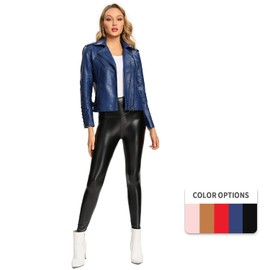 S P Y M Womens Faux Leather Jacket, Double Zip Up Coat, Moto Biker Outwear with Rivets, Regular and Plus Size