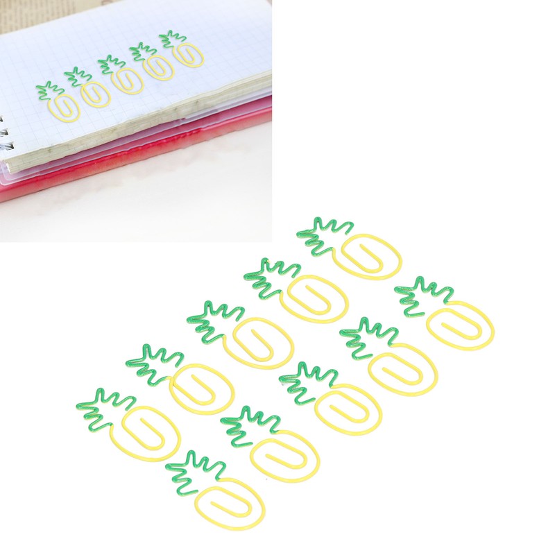 100pcs Metallic Paper Clips Green Yellow Ananas Shape Electroplating Process