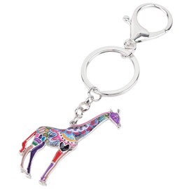 WEVENI Alloy Colorful Giraffe Keychain Accessories Enamel Jewelry Gifts For Women Girls Bag Car Wallet Charms (Purple)