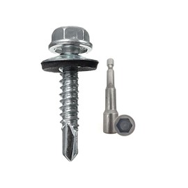 Doja Industrial Self-Tapping Screws 6.3 x 25 + Drill Socket M10 Pack of 100 Drilling Screws with Washer + 1 Hex Bit Socket Wrench Set Tapping Screws Body, Roof Sheet, Aluminium Sheet Metal