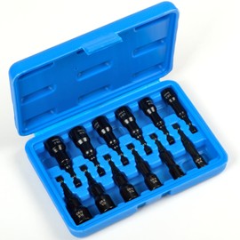 ATE Pro. Tools - 12 Piece Magnetic Nut Driver Set, SAE & Metric, 1/4" Hex Shank, Quick-Change, Premium Impact Power Hex Nut Driver Drill Bit Master Kit, SAE 1/4" to 9/16", Metric 8-14mm, Cr-V Steel