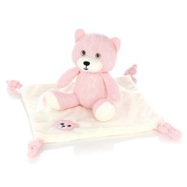 Nordstern Teddy bear with Comfort blanket- Baby Newborn Gift for Girls or Boys in Knitted Look - First Equipment Soft Toy bear and Comforter in Pink