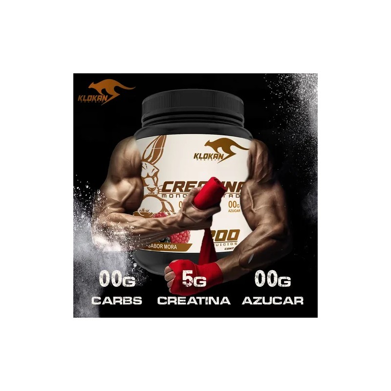 Creatina Monohidratada 1kg Klokan 200 Servicios Sabores