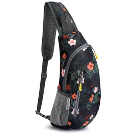 G4Free Sling Bags Men and Women Shoulder Backpack Small Crossbody Chest Sling Backpack (Flower Black)