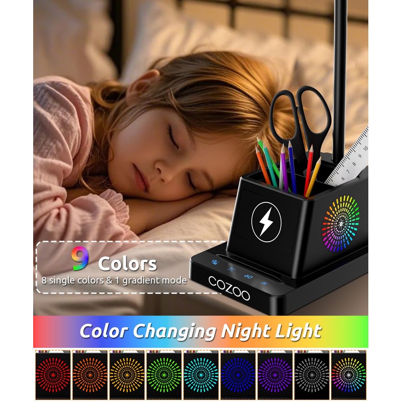 Desk Lamp with Wireless Charger, COZOO LED Desk Lamps for