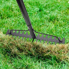 Garden Rake, 17" Extra Wide Double-Sided Head, 63" Heavy Duty Lightweight Stainless Steel Leaf Rake for Leveling Lawn, Loosening Soil, Leaf Cleanup, Soil Prep, Landscaping, Spread Mulch Fast