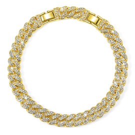 Batiyeer Women's Ankle Bracelets Cuban Link Chain Anklets Adjustable Bling Chunky Anklets with Detachable Extender Rhinestone Jewelry Gifts (Gold,10 Mm, 8+2 Inches)