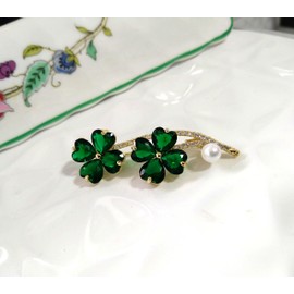 GFM® BRCH-Clover-CRYS Four Leaf Clover Crystal Small Enamel Brooch, Metal, Crystal